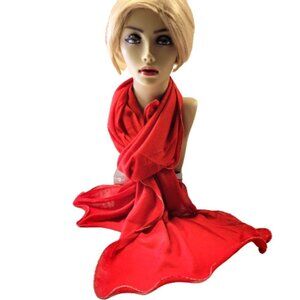 Red Curly Hem Scarf Fall Scarf Rectangular Scarf - NEW